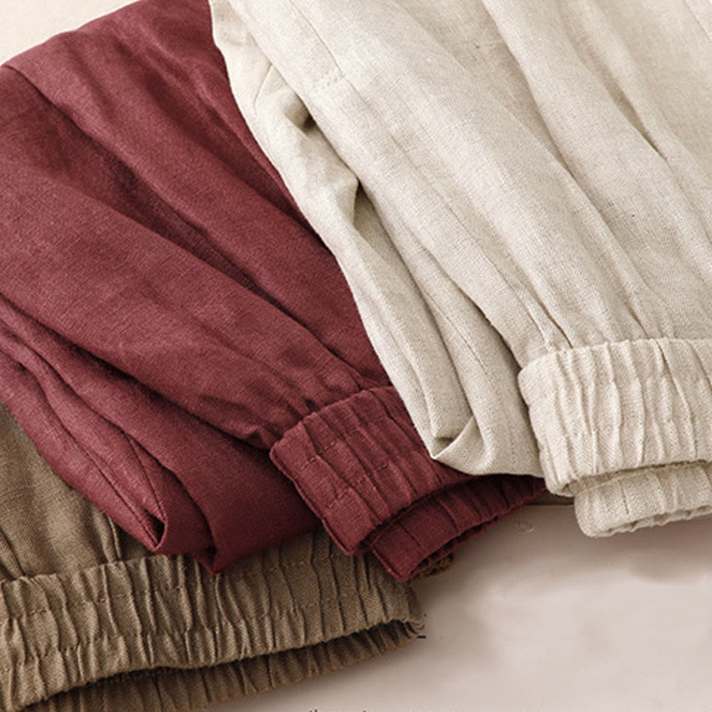 Pantalones harén de lino y algodón para mujer, lisos, de verano, con bolsillos, de Buddha Stones - image 19