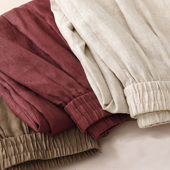 Pantalones harén de lino y algodón para mujer, lisos, de verano, con bolsillos, de Buddha Stones - image 20
