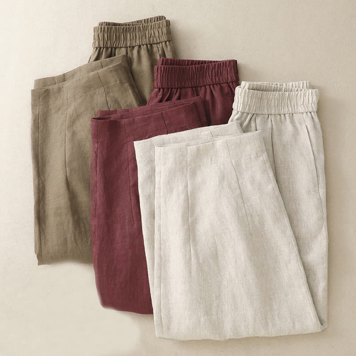 Pantalones harén de lino y algodón para mujer, lisos, de verano, con bolsillos, de Buddha Stones - image 21