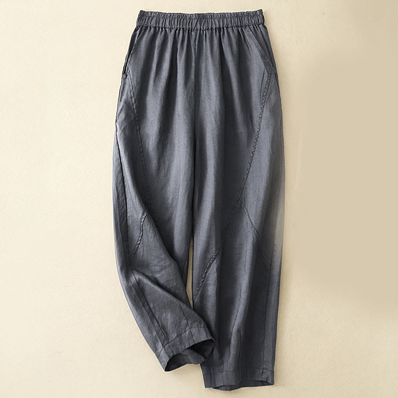 Pantalones casuales de lino y algodón para mujer, estilo harén, con bolsillos y estampado de Buddha Stones - Azul acero - US8-10，UK/AU12-14，EU40-42 (2XL) - image 1