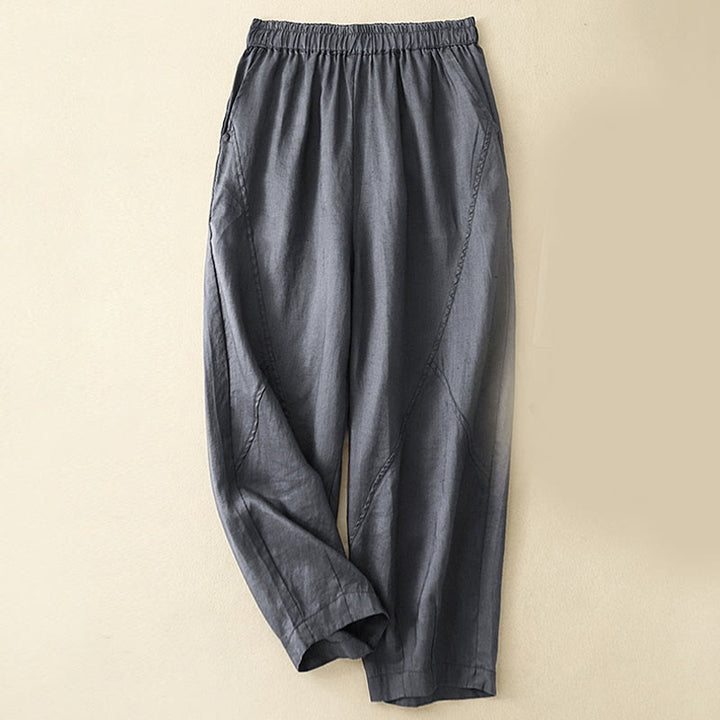 Pantalones cortos casuales lisos con Buddha Stones para mujer, estilo harem de lino con bolsillos. - Azul acero - US8-10，UK/AU12-14，EU40-42 (2XL) - image 0