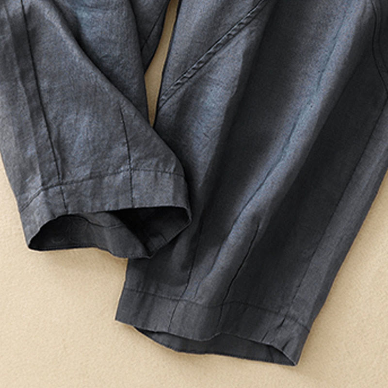 Pantalones cortos casuales lisos con Buddha Stones para mujer, estilo harem de lino con bolsillos. - image 3