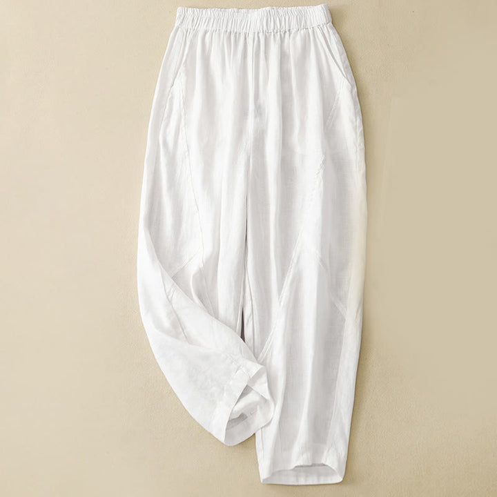 Pantalones casuales de lino y algodón para mujer, estilo harén, con bolsillos y estampado de Buddha Stones - Blanco - US8-10，UK/AU12-14，EU40-42 (2XL) - image 6