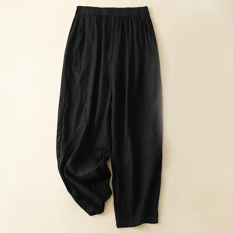 Pantalones casuales de lino y algodón para mujer, estilo harén, con bolsillos y estampado de Buddha Stones - Negro - US8-10，UK/AU12-14，EU40-42 (2XL) - image 11