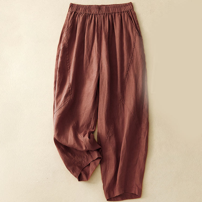 Pantalones cortos casuales lisos con Buddha Stones para mujer, estilo harem de lino con bolsillos. - Granate - US8-10，UK/AU12-14，EU40-42 (2XL) - image 15