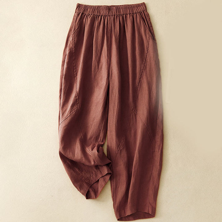 Pantalones cortos casuales lisos con Buddha Stones para mujer, estilo harem de lino con bolsillos. - Granate - US8-10，UK/AU12-14，EU40-42 (2XL) - image 15