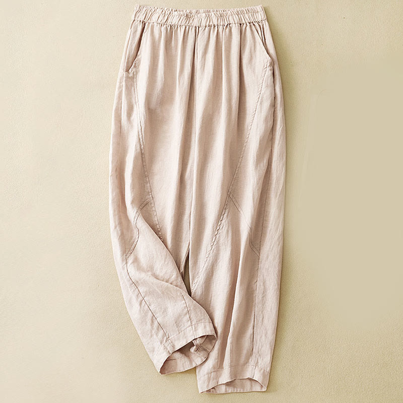 Pantalones cortos casuales lisos con Buddha Stones para mujer, estilo harem de lino con bolsillos. - PeachPuff - US8-10，UK/AU12-14，EU40-42 (2XL) - image 20