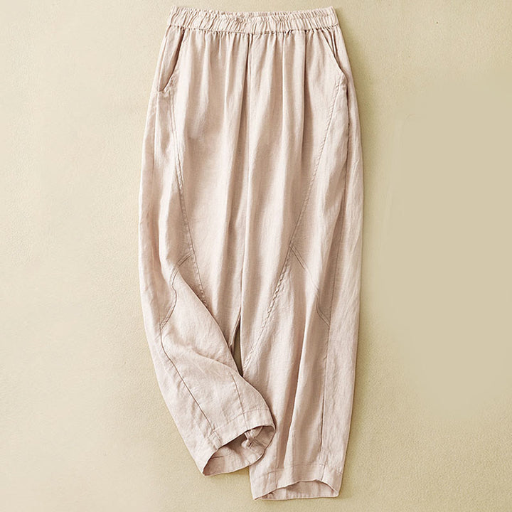 Pantalones casuales de lino y algodón para mujer, estilo harén, con bolsillos y estampado de Buddha Stones - PeachPuff - US8-10，UK/AU12-14，EU40-42 (2XL) - image 21