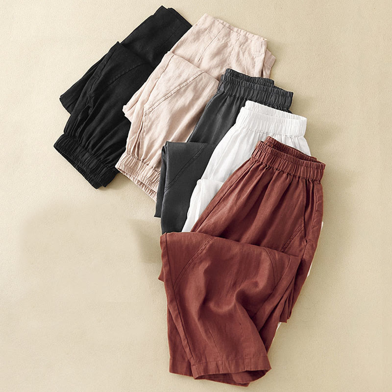 Pantalones casuales de lino y algodón para mujer, estilo harén, con bolsillos y estampado de Buddha Stones - image 31