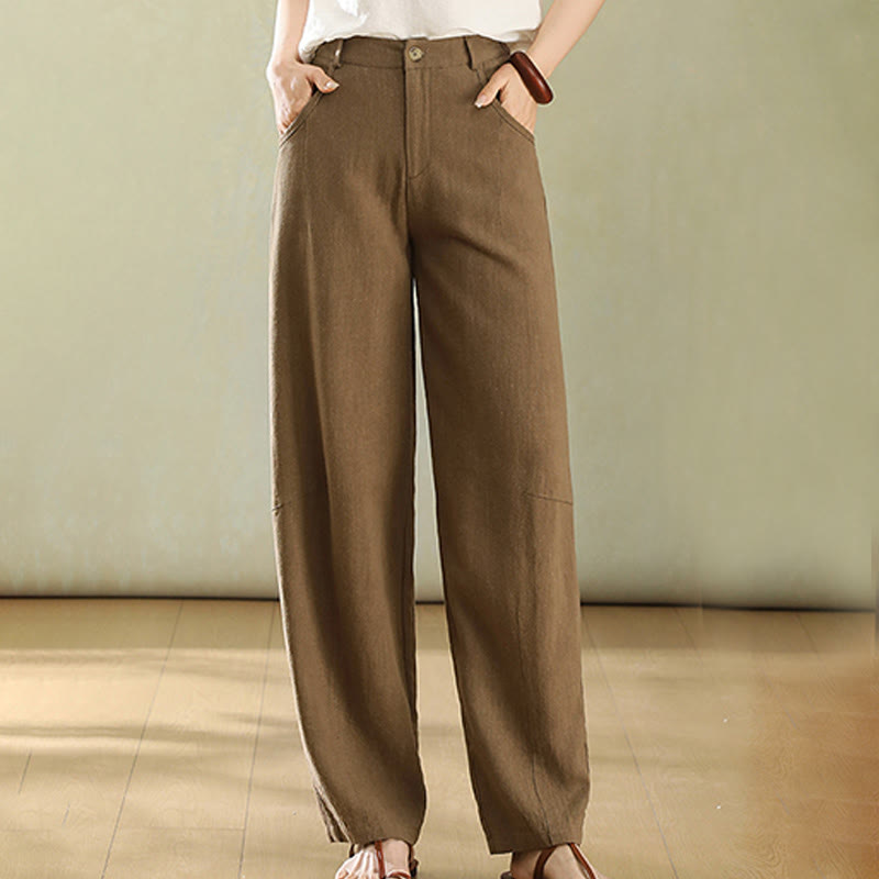 Pantalones de lino para mujer con bolsillos y botones de color puro Buddha Stones - Perú - US6，UK/AU10，EU38 (XL) - image 1