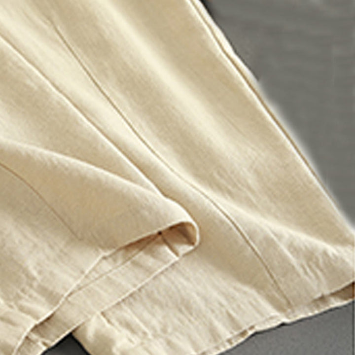 Pantalones de lino para mujer con bolsillos y botones de color puro Buddha Stones - image 7
