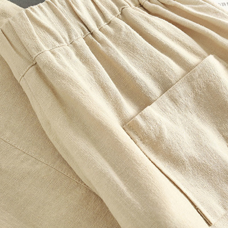 Pantalones de lino para mujer con bolsillos y botones de color puro Buddha Stones - image 10