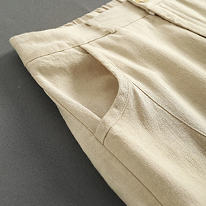 Pantalones de lino para mujer con bolsillos y botones de color puro Buddha Stones - image 11