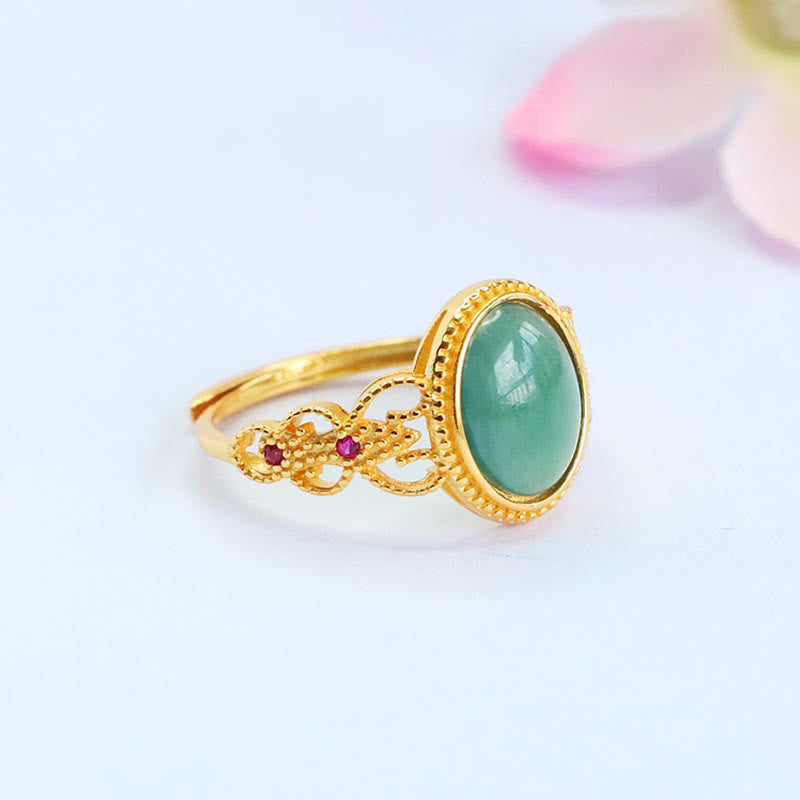Anillo de jade de la suerte con diseño hueco de Buddha Stones , chapado en oro y plata de ley 925 natural - image 4