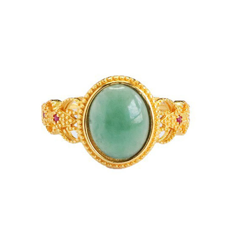 Anillo de jade de la suerte con diseño hueco de Buddha Stones , chapado en oro y plata de ley 925 natural - image 13