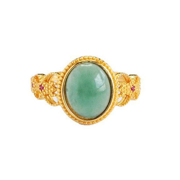 Anillo de jade de la suerte con diseño hueco de Buddha Stones , chapado en oro y plata de ley 925 natural - image 13
