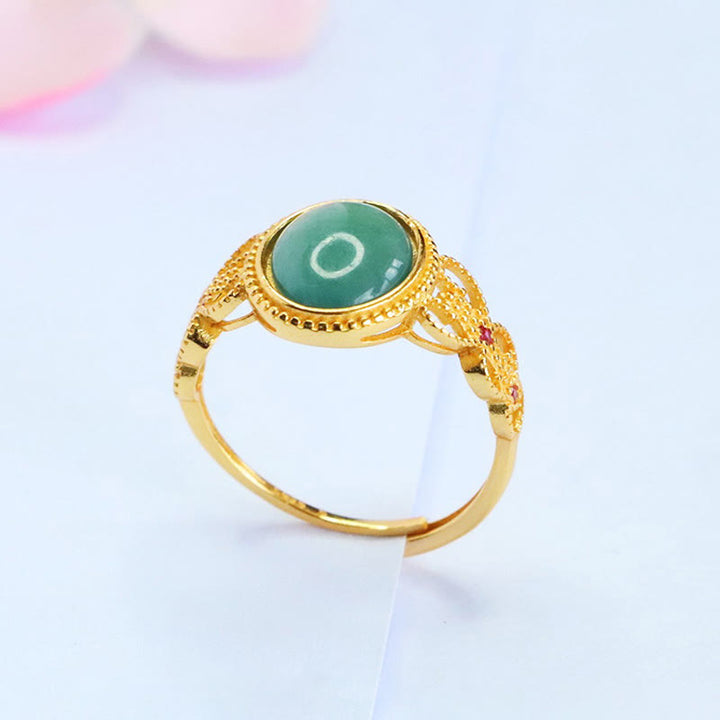 Anillo de jade de la suerte con diseño hueco de Buddha Stones , chapado en oro y plata de ley 925 natural - image 3