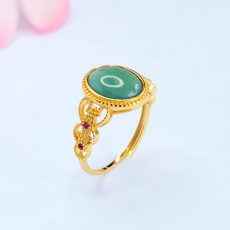 Anillo de jade de la suerte con diseño hueco de Buddha Stones , chapado en oro y plata de ley 925 natural - image 5