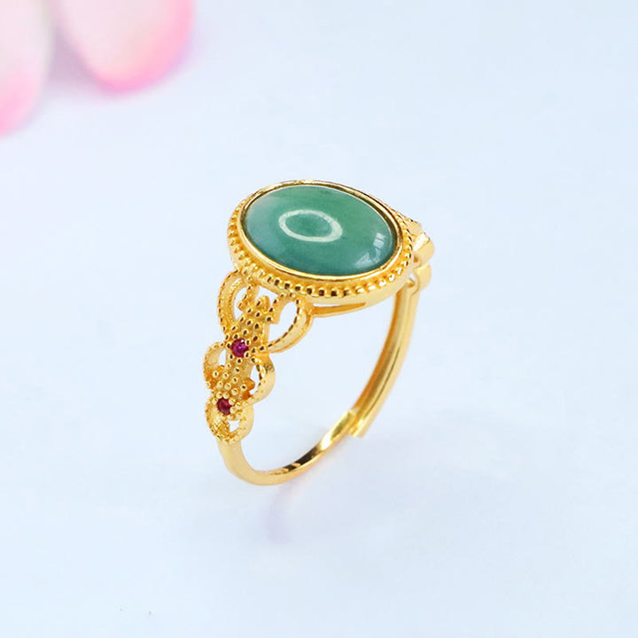 Anillo de jade de la suerte con diseño hueco de Buddha Stones , chapado en oro y plata de ley 925 natural - image 5