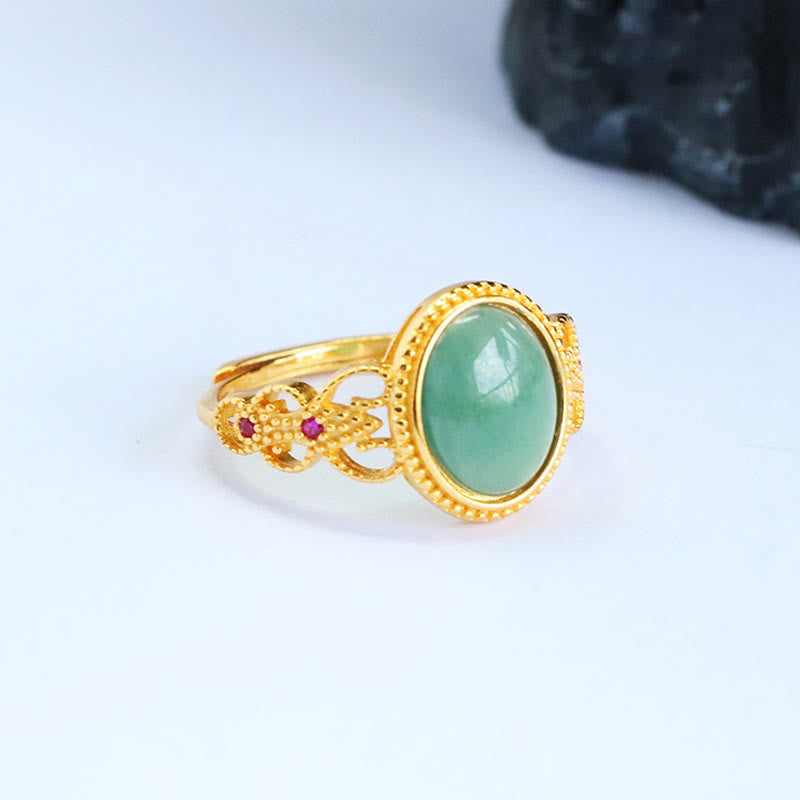 Anillo de jade de la suerte con diseño hueco de Buddha Stones , chapado en oro y plata de ley 925 natural - image 8