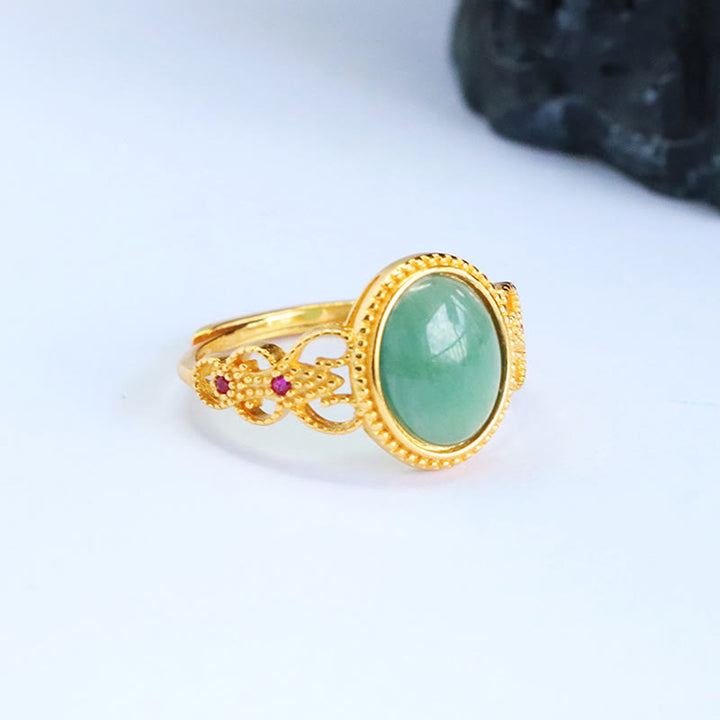Anillo de jade de la suerte con diseño hueco de Buddha Stones , chapado en oro y plata de ley 925 natural - image 8