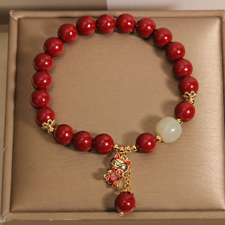 Pulsera de bendición de cinabrio con colgante de gato de la suerte natural con Buddha Stones - image 8