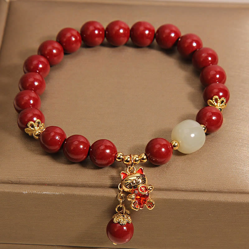 Pulsera de bendición de cinabrio con colgante de gato de la suerte natural con Buddha Stones - image 4