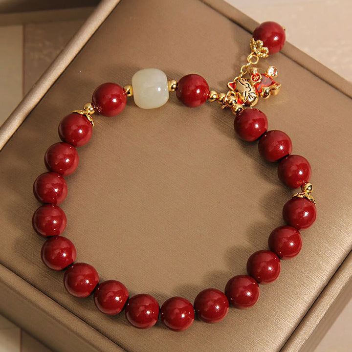 Pulsera de bendición de cinabrio con colgante de gato de la suerte natural con Buddha Stones - image 10