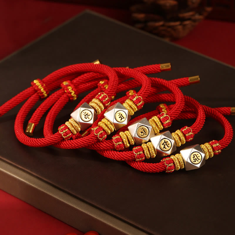 Pulsera para niños hecha a mano con Buddha Stones de plata de ley 999, zodíaco chino, Buda natal, cuerda roja, fuerza de la suerte