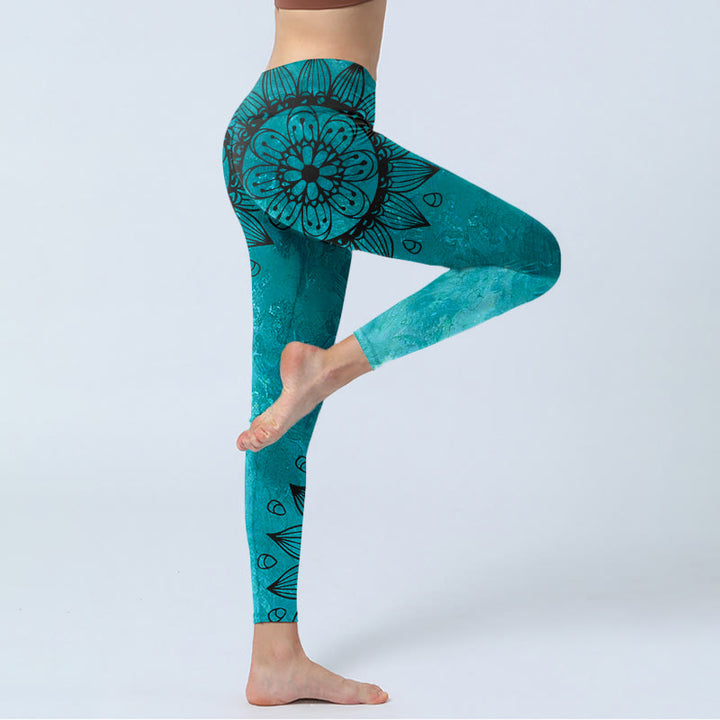 Leggings de yoga para mujer con estampado de girasoles verdes y piedras de Buddha Stones - image 3
