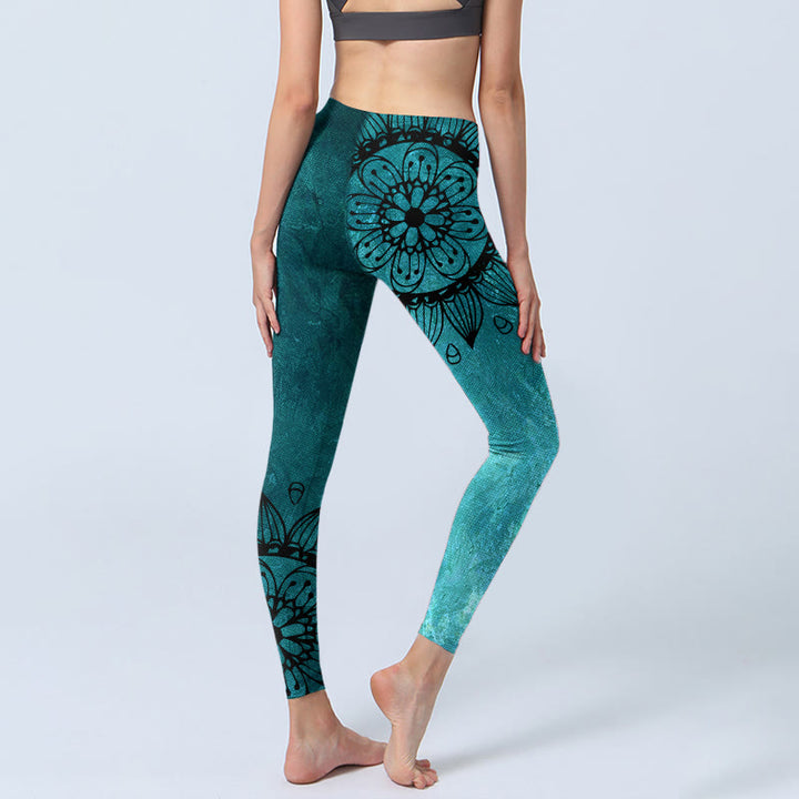 Leggings de yoga para mujer con estampado de girasoles verdes y piedras de Buddha Stones - image 4