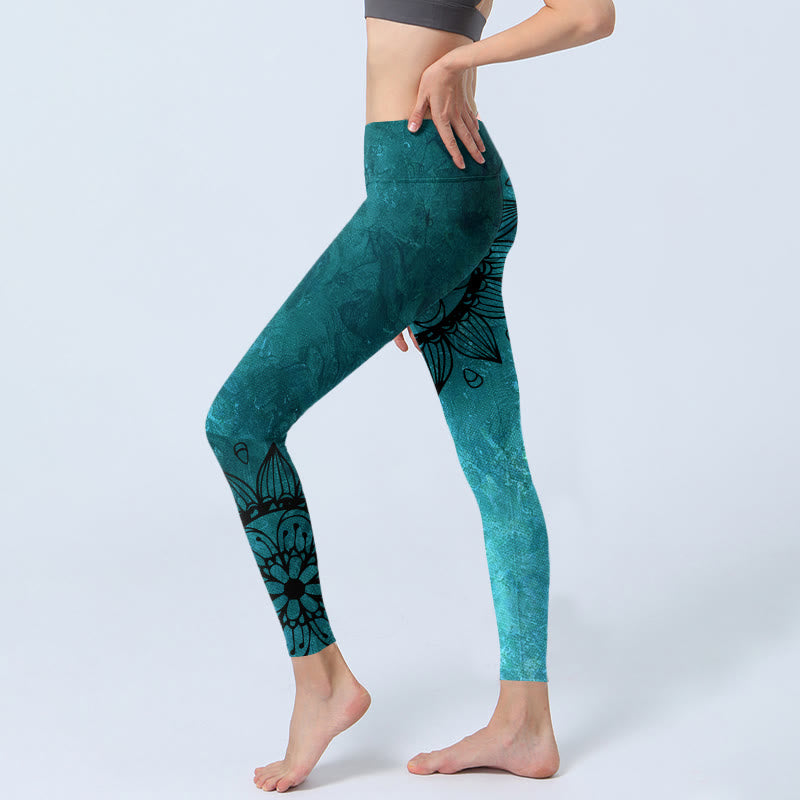 Leggings de yoga para mujer con estampado de girasoles verdes y piedras de Buddha Stones - image 2