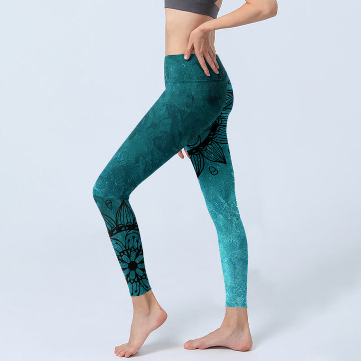 Leggings de yoga para mujer con estampado de girasoles verdes y piedras de Buddha Stones - image 2