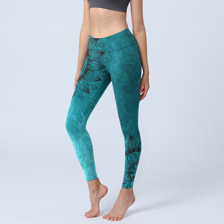 Leggings de yoga para mujer con estampado de girasoles verdes y piedras de Buddha Stones - Cadete Azul - US18，UK/AU22，EU50 (4XL) - image 1