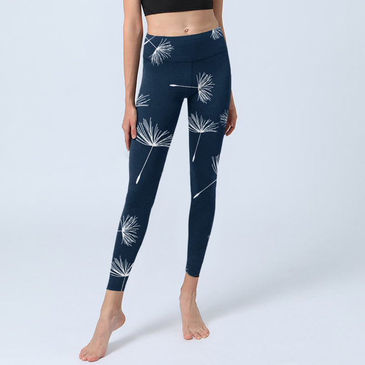 Leggings de yoga para mujer con estampado de diente de león blanco y Buddha Stones - image 6