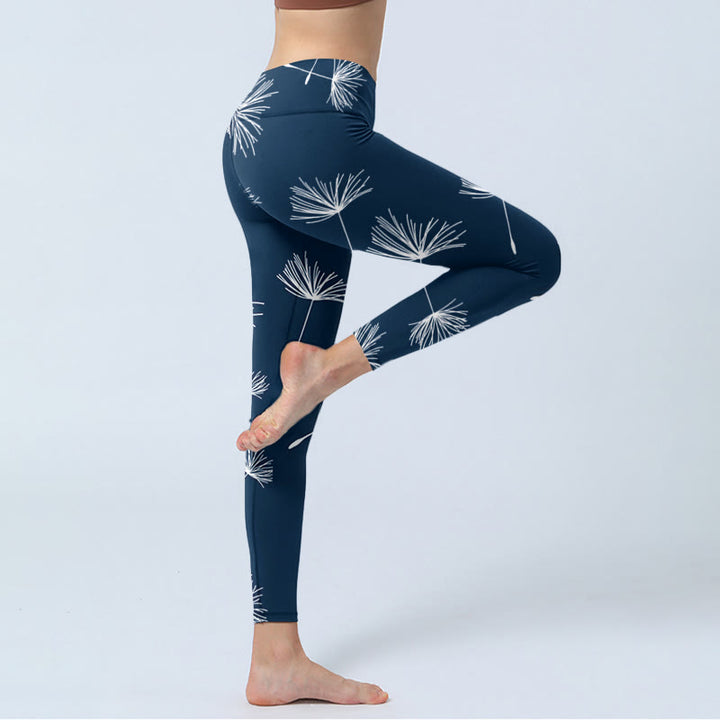 Leggings de yoga para mujer con estampado de diente de león blanco y Buddha Stones - image 3