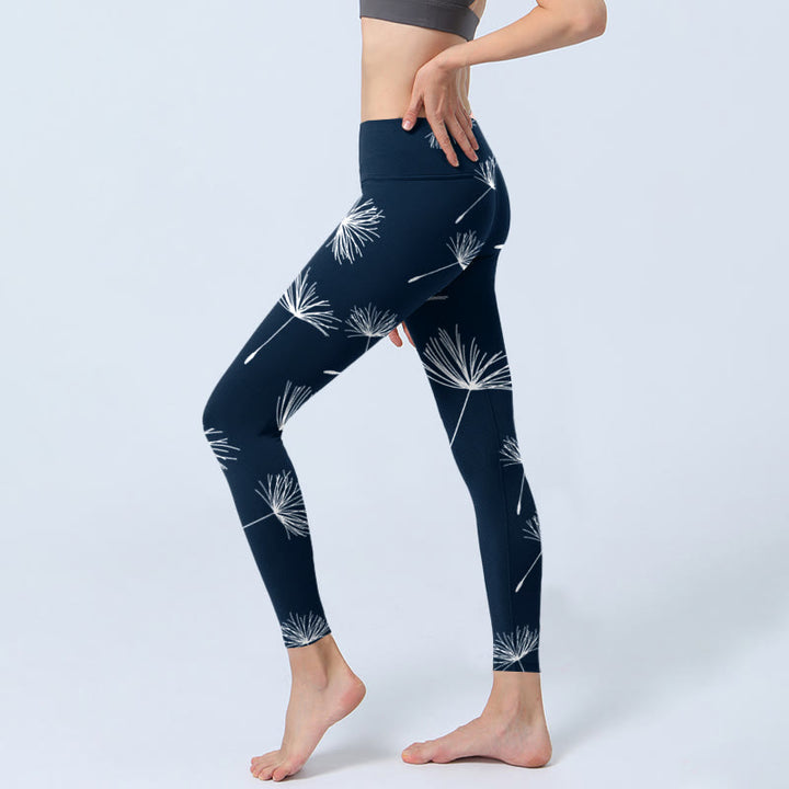 Leggings de yoga para mujer con estampado de diente de león blanco y Buddha Stones - image 3