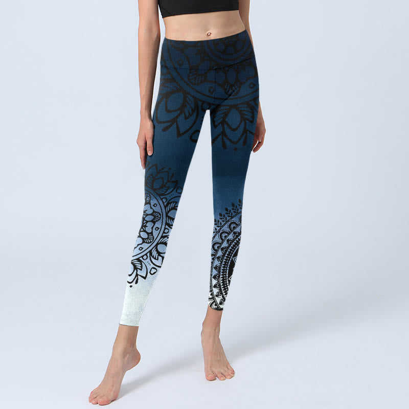Leggings de yoga para mujer con estampado de mandala circular y flores de Buddha Stones - image 6