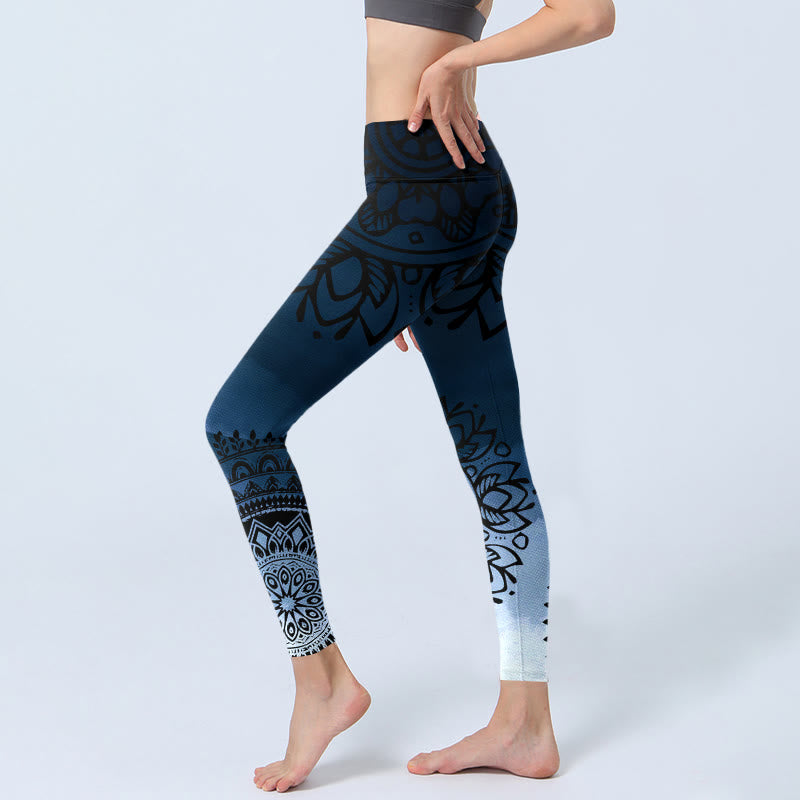 Leggings de yoga para mujer con estampado de mandala circular y flores de Buddha Stones - image 3