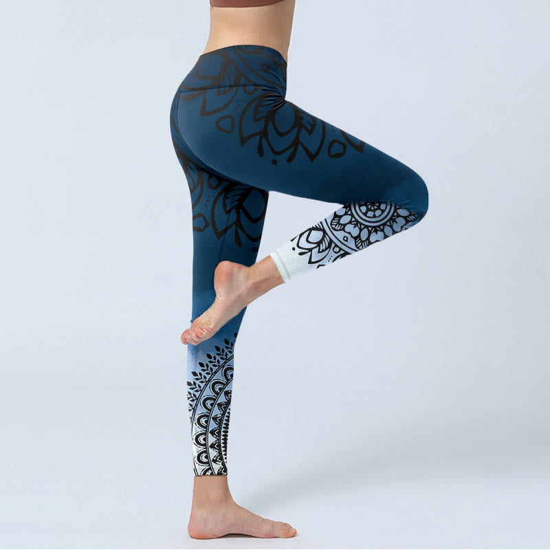 Leggings de yoga para mujer con estampado de mandala circular y flores de Buddha Stones - image 3