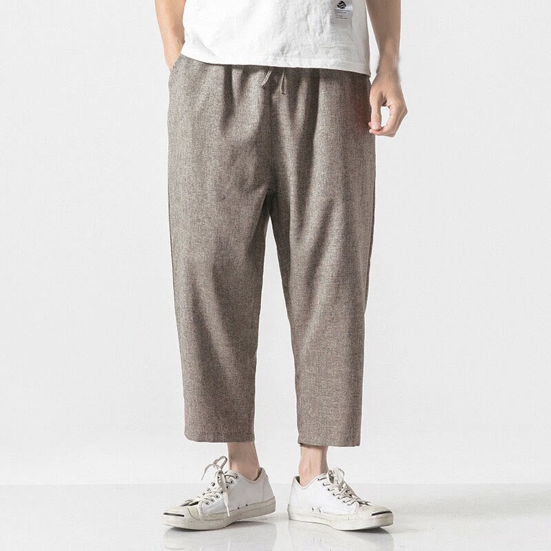 Pantalones de lino y algodón con bolsillos de Buddha Stones Summer Plain para hombre, talla 7-8 - image 2