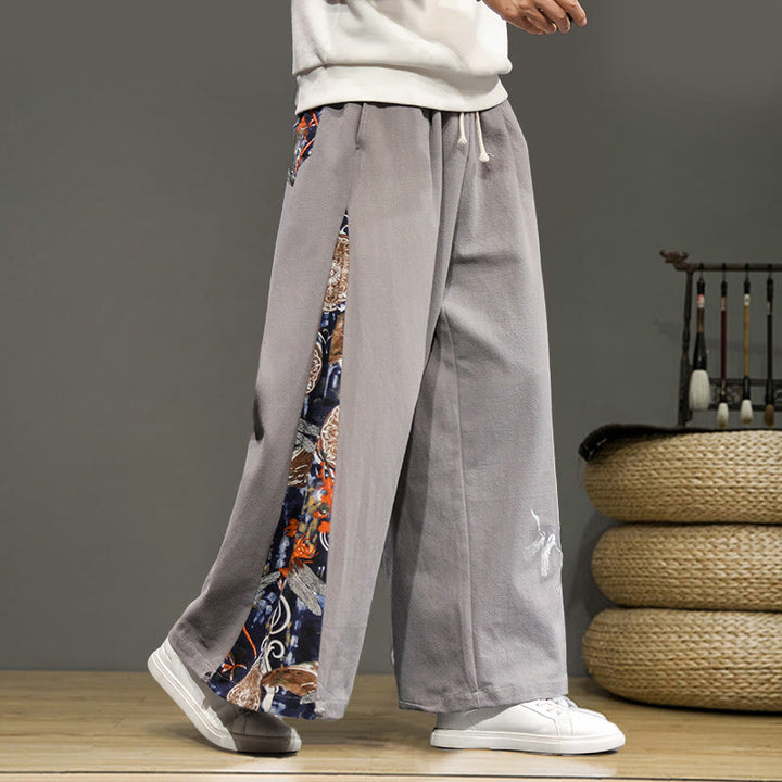 Pantalones anchos de lino y algodón para hombre con bordado de Buddha Stones y bolsillos, con cordón ajustable - Gris claro - US/UK/AU46, EU56 (5XL) - image 22