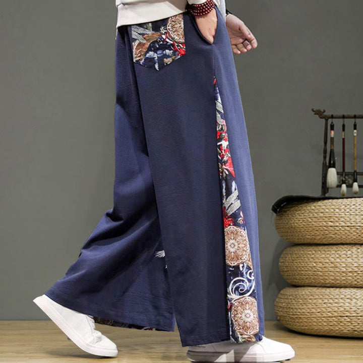 Pantalones anchos de lino y algodón para hombre con bordado de Buddha Stones y bolsillos, con cordón ajustable - image 5