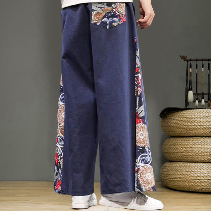 Pantalones anchos de lino y algodón para hombre con bordado de Buddha Stones y bolsillos, con cordón ajustable - image 5