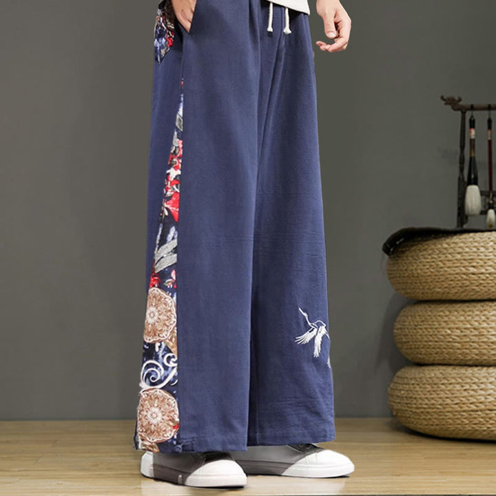 Pantalones anchos de lino y algodón para hombre con bordado de Buddha Stones y bolsillos, con cordón ajustable - image 3