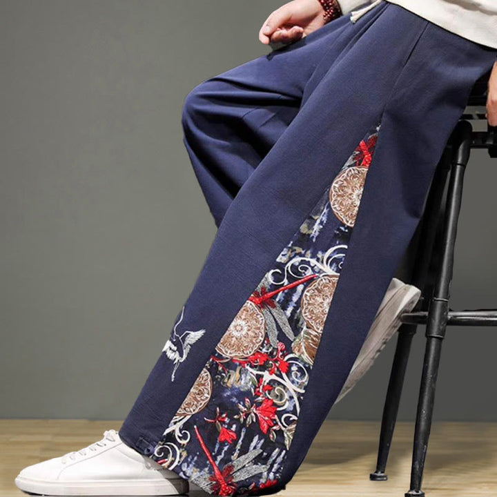 Pantalones anchos de lino y algodón para hombre con bordado de Buddha Stones y bolsillos, con cordón ajustable - image 8