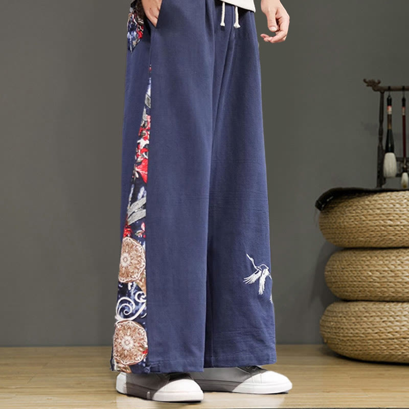 Pantalones anchos de lino y algodón para hombre con bordado de Buddha Stones y bolsillos, con cordón ajustable - image 4