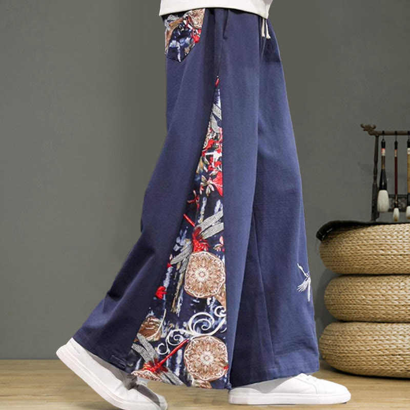 Pantalones anchos de lino y algodón para hombre con bordado de Buddha Stones y bolsillos, con cordón ajustable - image 7