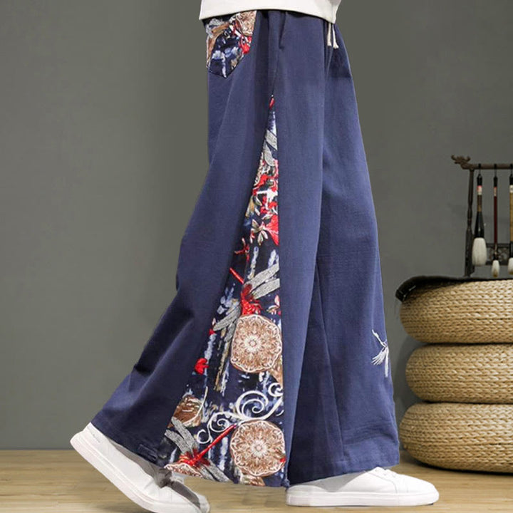 Pantalones anchos de lino y algodón para hombre con bordado de Buddha Stones y bolsillos, con cordón ajustable - image 7
