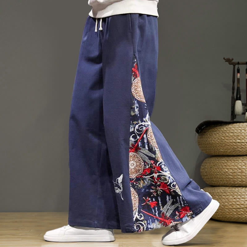 Pantalones anchos de lino y algodón para hombre con bordado de Buddha Stones y bolsillos, con cordón ajustable - image 1